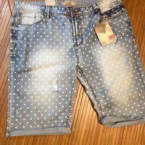 Decibel Womens Blue Rolled Cutoff Polka Dot Distressed Bermuda Shorts Size 40
